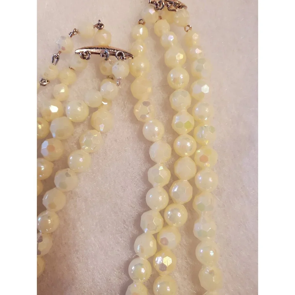 Vintage Aurora Borealis Crystal Choker, Light Yellow Bead Necklace